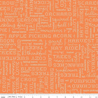 1/2 Yard, Orange Pumpkin Words, Designer Quilting Cotton, Autumn Collection by Lori Holt for Riley Blake Designs
