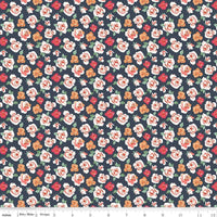 1/2 Yard Bloomberry, Midnight Blue, Tiny Roses Designer Quilting Cotton by Minki Kim