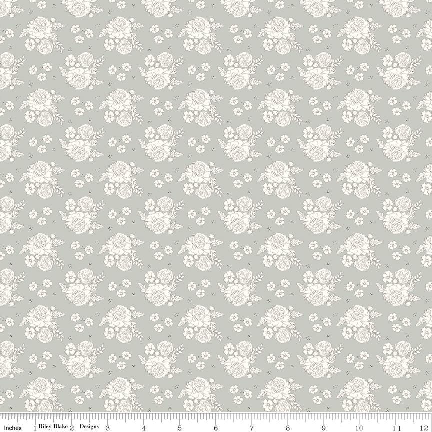 1/2 Yard Bloomberry Petite Flowers, Gray, Designer Quilting Cotton by Minki Kim