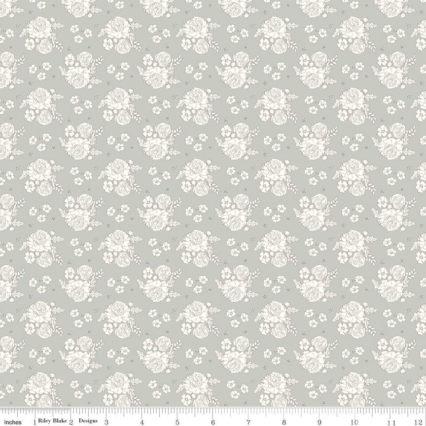 1/2 Yard Bloomberry Petite Flowers, Gray, Designer Quilting Cotton by Minki Kim