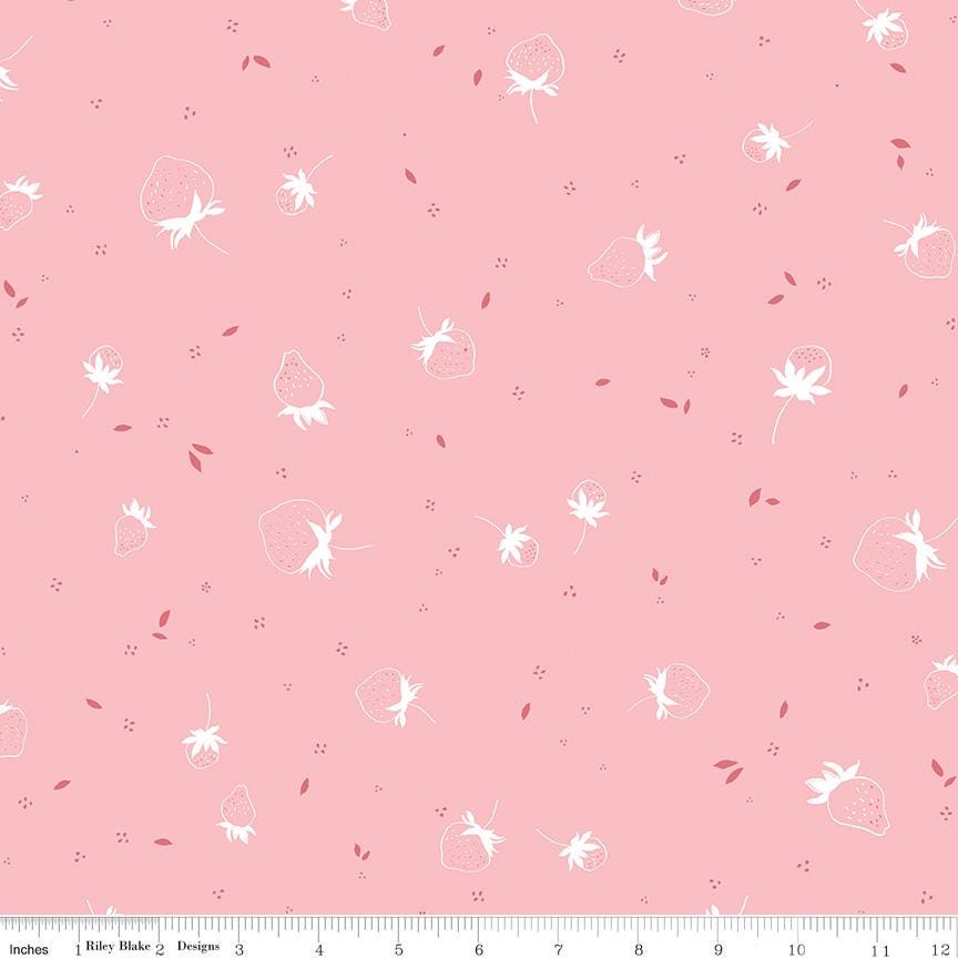 1/2 Yard Bloomberry Berry Sprouts, Pink, Designer Quilting Cotton by Minki Kim
