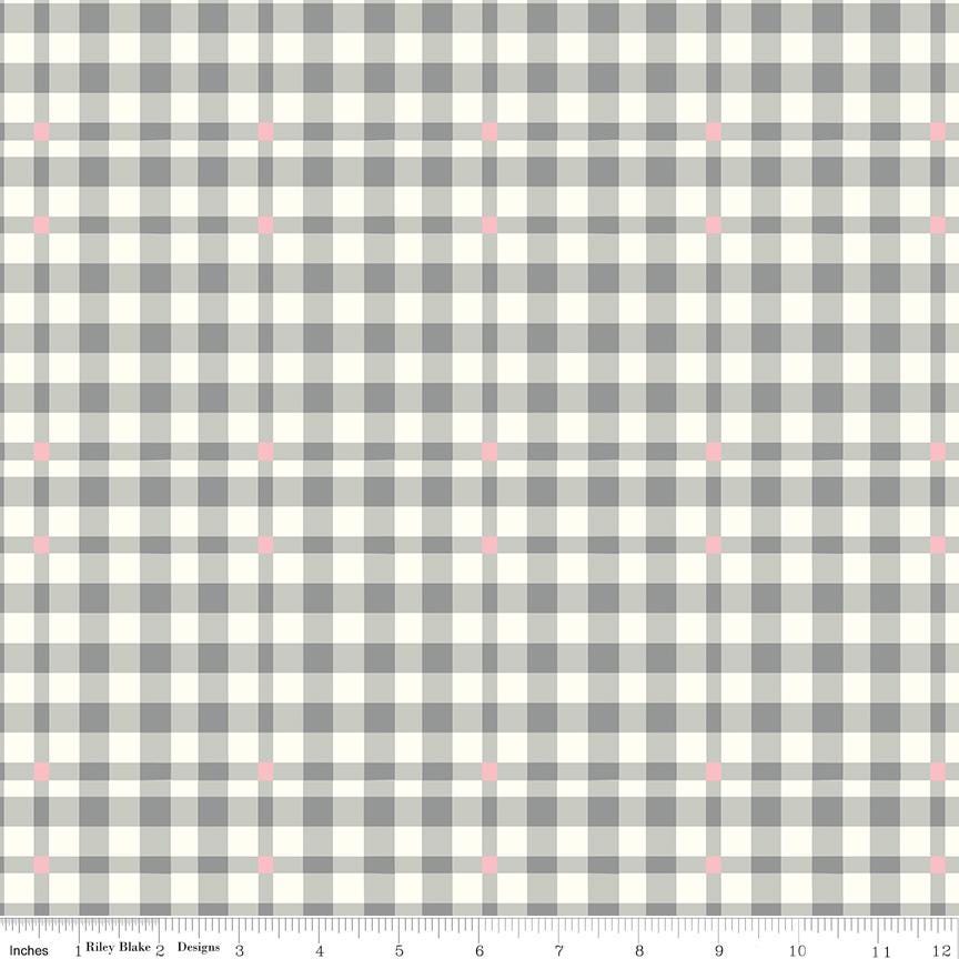 1/2 Yard Bloomberry Plaid, Gray, Designer Quilting Cotton by Minki Kim