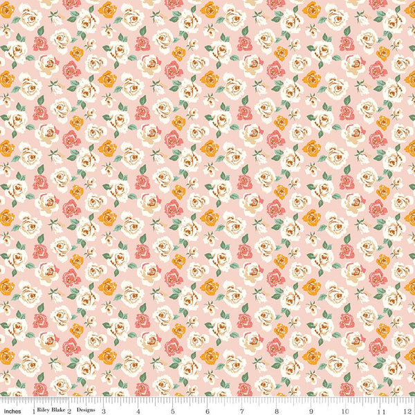 1/2 Yard Bloomberry Tiny Roses, Blush Pink, Designer Quilting Cotton by Minki Kim