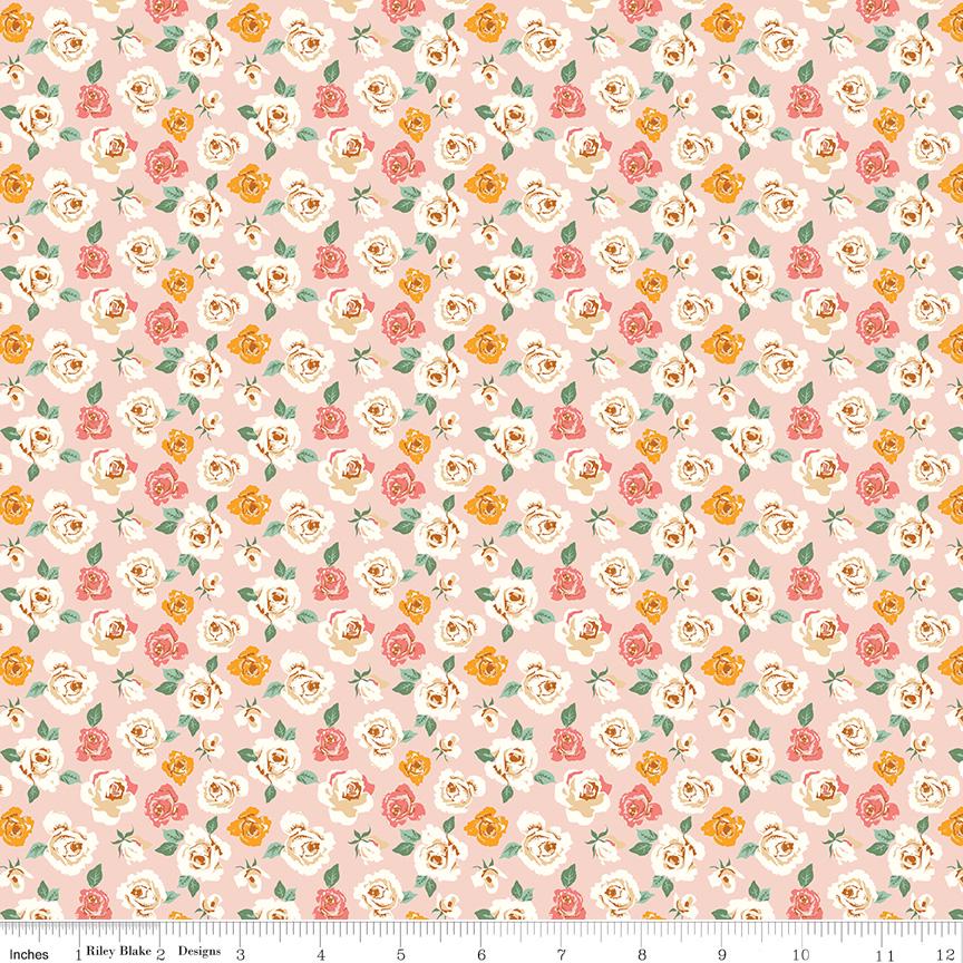 1/2 Yard Bloomberry Tiny Roses, Blush Pink, Designer Quilting Cotton by Minki Kim