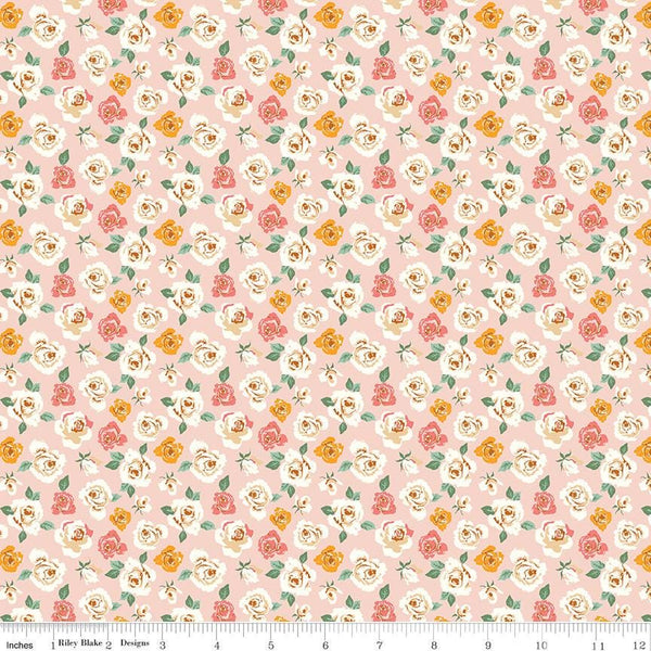 1/2 Yard Bloomberry Tiny Roses, Blush Pink, Designer Quilting Cotton by Minki Kim