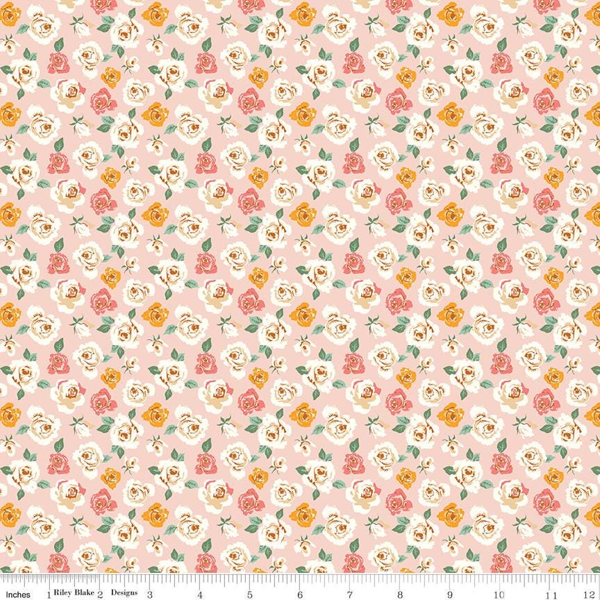 1/2 Yard Bloomberry Tiny Roses, Blush Pink, Designer Quilting Cotton by Minki Kim