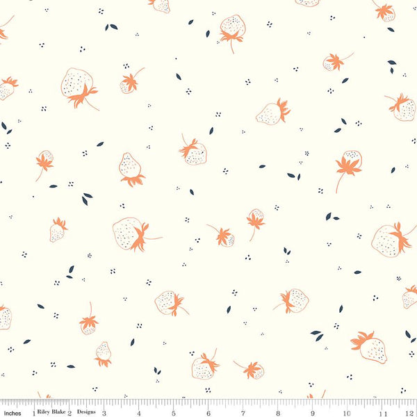 1/2 Yard Bloomberry, Cream, Berry Sprouts Designer Quilting Cotton by Minki Kim
