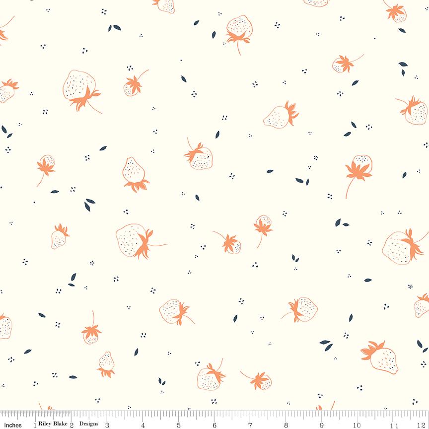 1/2 Yard Bloomberry, Cream, Berry Sprouts Designer Quilting Cotton by Minki Kim