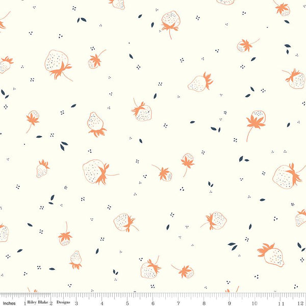 1/2 Yard Bloomberry, Cream, Berry Sprouts Designer Quilting Cotton by Minki Kim