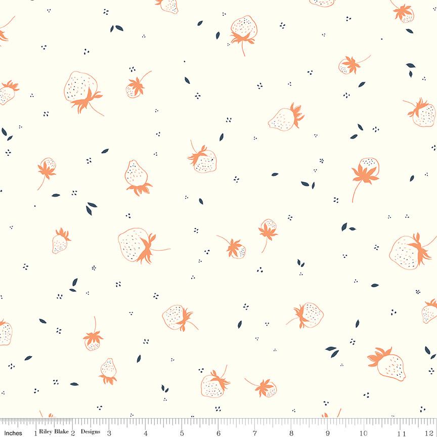 1/2 Yard Bloomberry, Cream, Berry Sprouts Designer Quilting Cotton by Minki Kim
