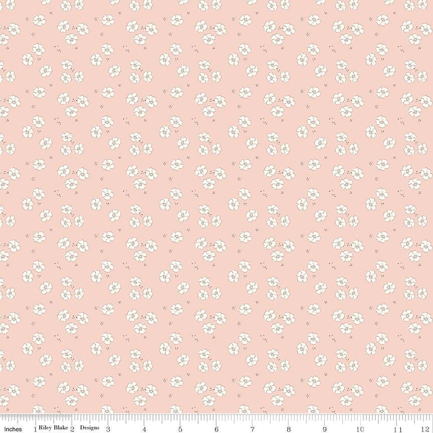 1/2 Yard Bloomberry, Blush Pink, Flower Bed Designer Quilting Cotton by Minki Kim for Riley Blake Designs