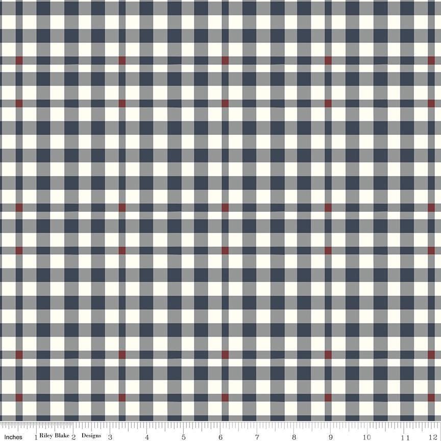 1/2 Yard Bloomberry Plaid, Midnight Blue, Designer Quilting Cotton by Minki Kim