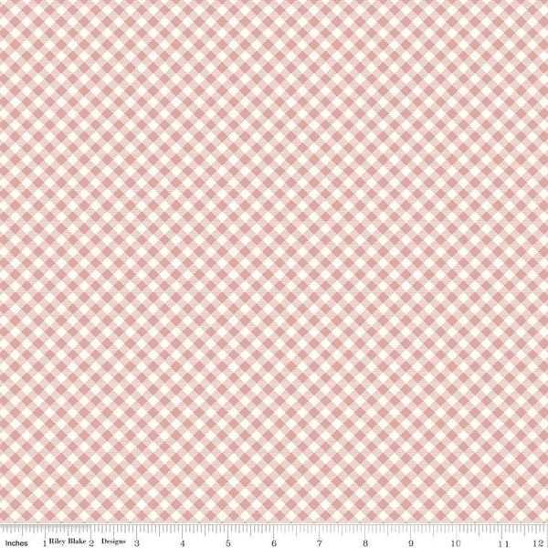 1/2 Yard Bloomberry, Dusty Rose Pink, Gingham Designer Quilting Cotton by Minki Kim