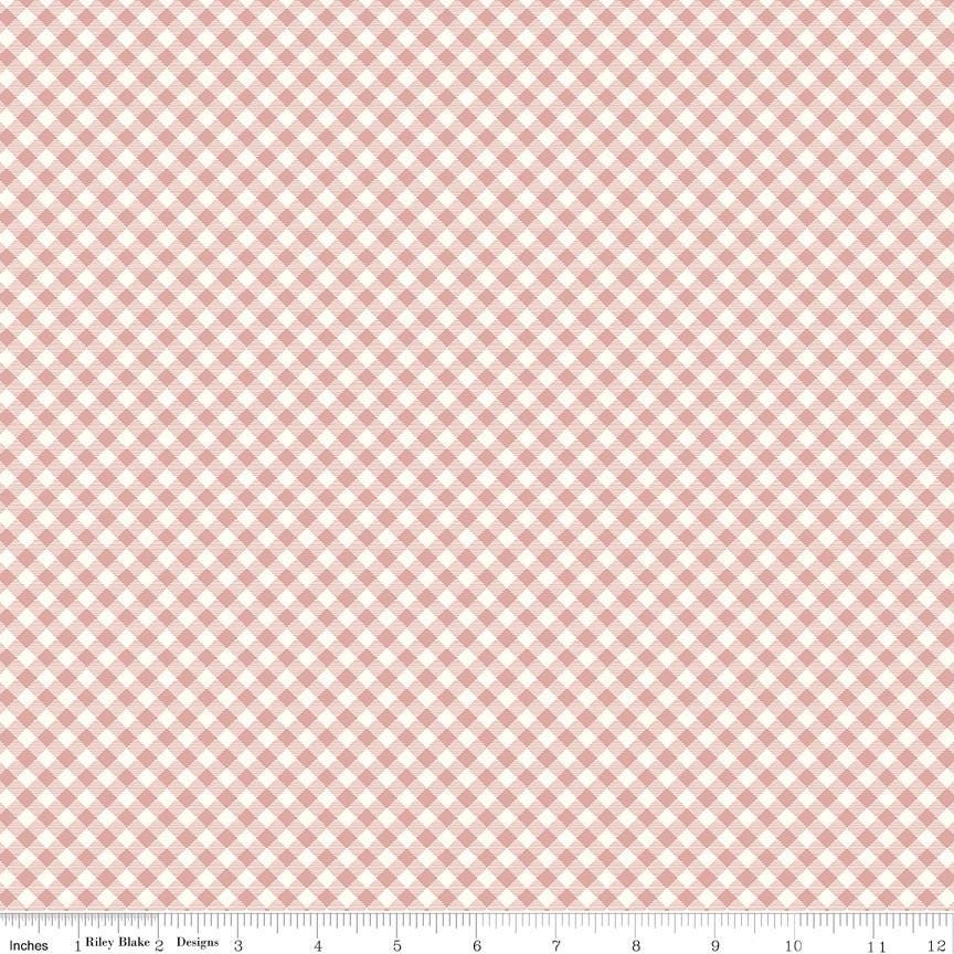 1/2 Yard Bloomberry, Dusty Rose Pink, Gingham Designer Quilting Cotton by Minki Kim