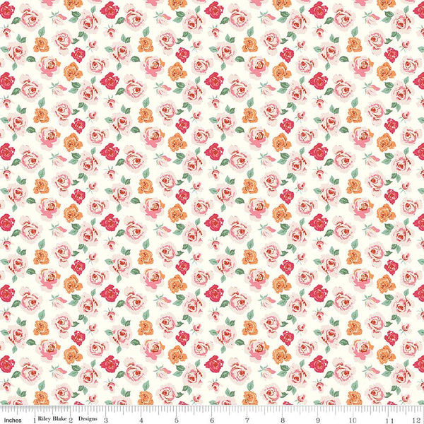 1/2 Yard Bloomberry Tiny Roses, Cream, Designer Quilting Cotton by Minki Kim