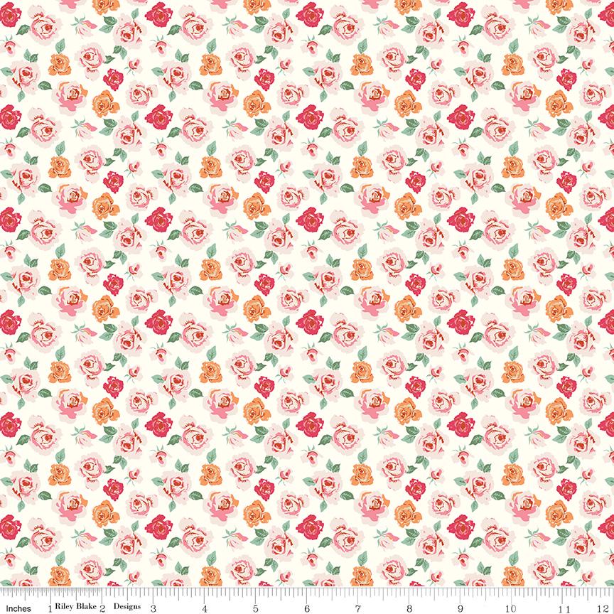 1/2 Yard Bloomberry Tiny Roses, Cream, Designer Quilting Cotton by Minki Kim