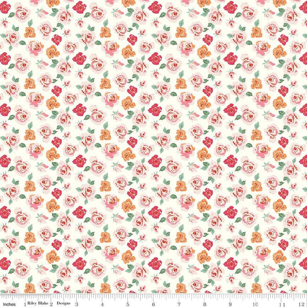 1/2 Yard Bloomberry Tiny Roses, Cream, Designer Quilting Cotton by Minki Kim