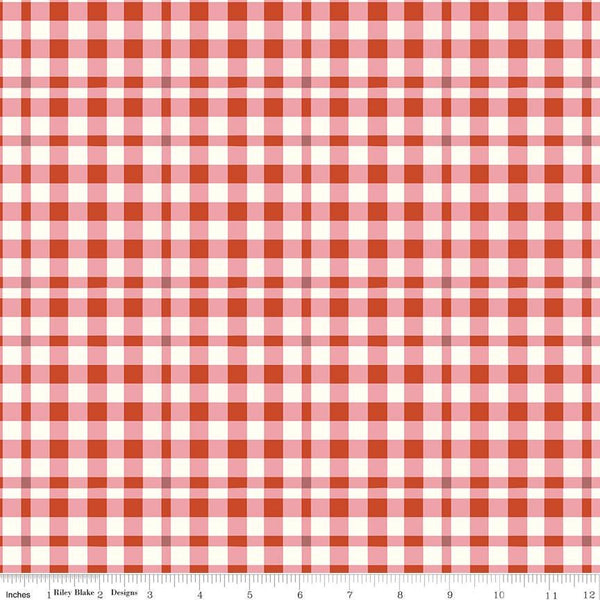1/2 Yard Bloomberry Plaid, Autumn Red, Designer Quilting Cotton by the Yard by Minki Kim