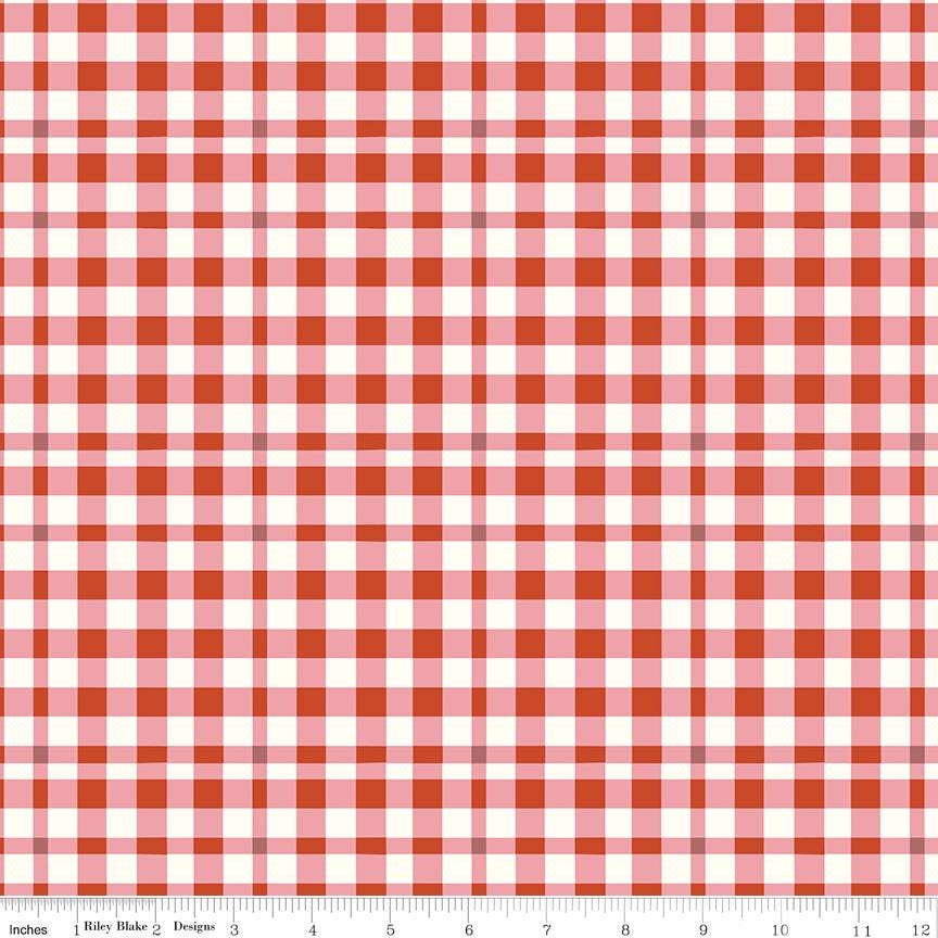 1/2 Yard Bloomberry Plaid, Autumn Red, Designer Quilting Cotton by the Yard by Minki Kim