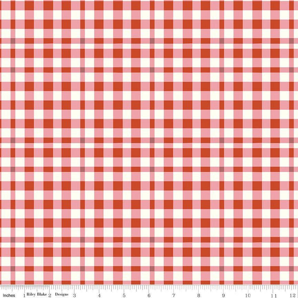 1/2 Yard Bloomberry Plaid, Autumn Red, Designer Quilting Cotton by the Yard by Minki Kim