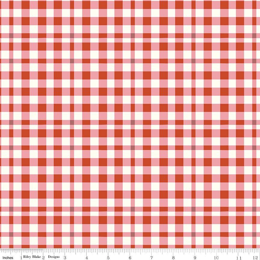 1/2 Yard Bloomberry Plaid, Autumn Red, Designer Quilting Cotton by the Yard by Minki Kim