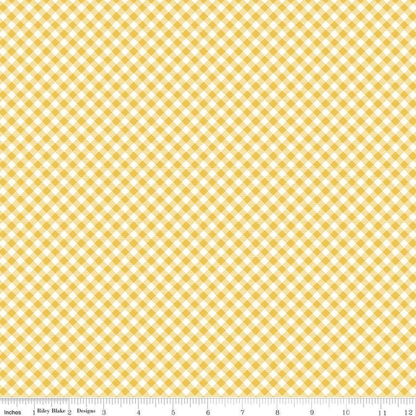 1/2 Yard Bloomberry Gingham, Yellow, Designer Quilting Cotton by Minki Kim