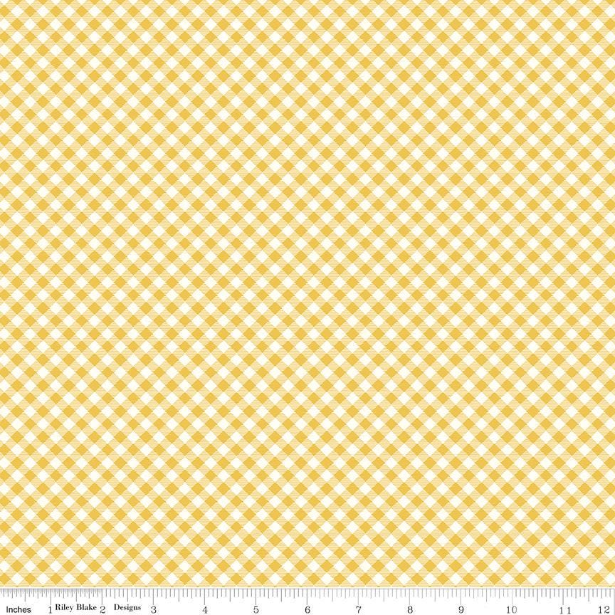 1/2 Yard Bloomberry Gingham, Yellow, Designer Quilting Cotton by Minki Kim