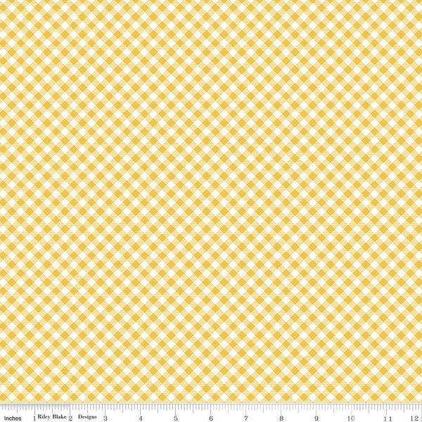 1/2 Yard Bloomberry Gingham, Yellow, Designer Quilting Cotton by Minki Kim