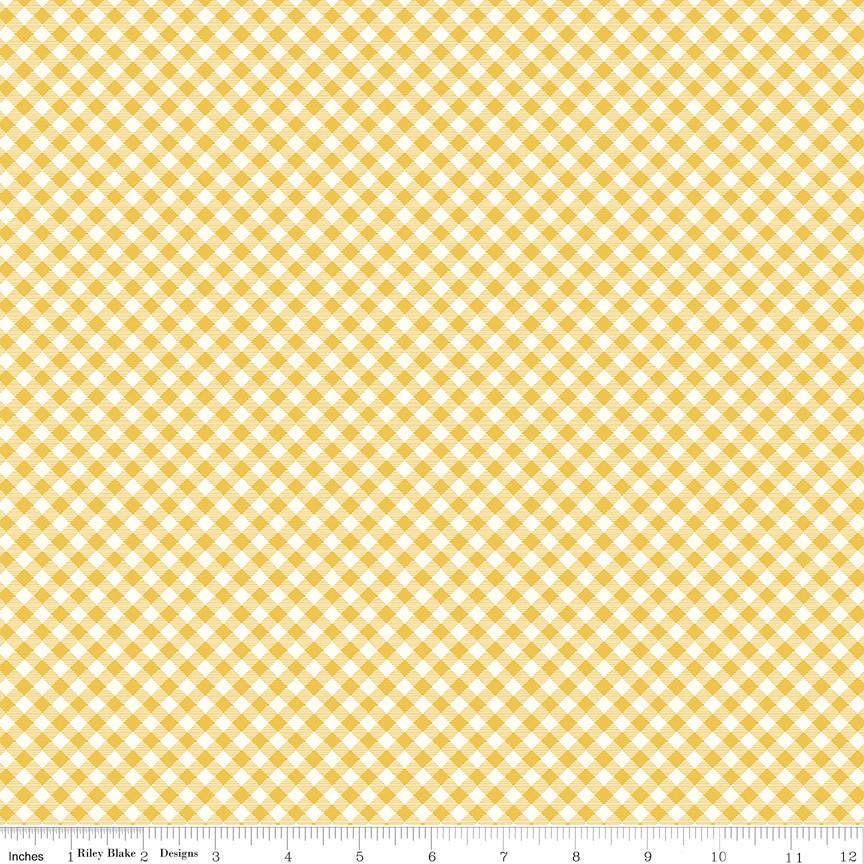 1/2 Yard Bloomberry Gingham, Yellow, Designer Quilting Cotton by Minki Kim