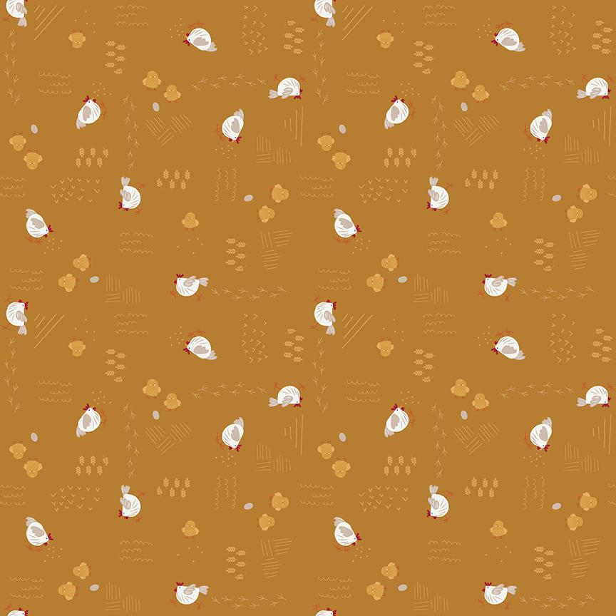 1/2 Yard Country Life Chicken Scratch, Harvest Yellow, Designer Quilting Cotton by Jennifer Long