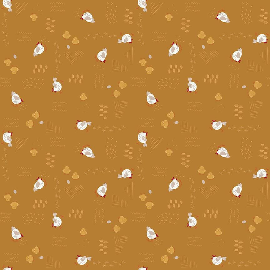 1/2 Yard Country Life Chicken Scratch, Harvest Yellow, Designer Quilting Cotton by Jennifer Long