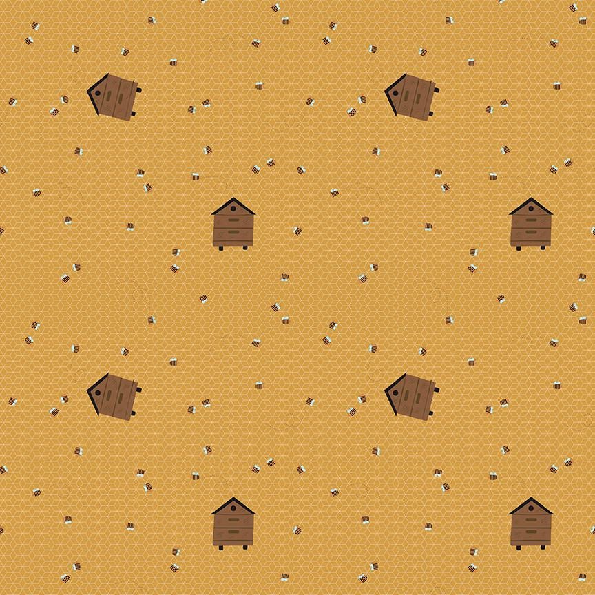 1/2 Yard Country Life Worker Bee, Honey Yellow, Designer Quilting Cotton by Jennifer Long