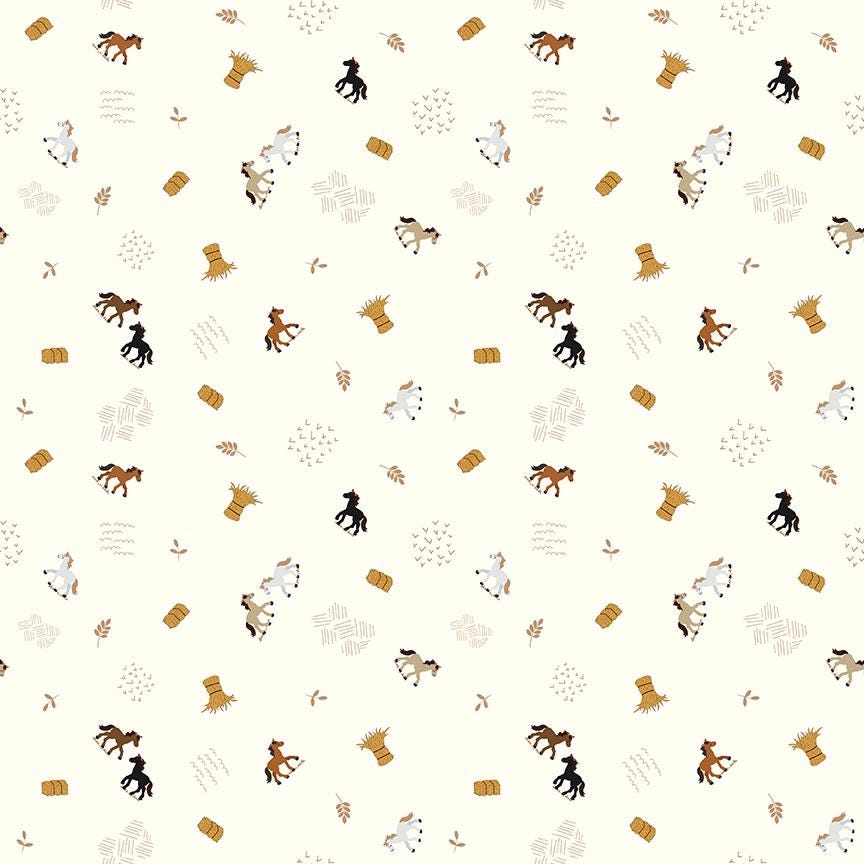 1/2 Yard Country Life Grazing the Hay, Cream, Designer Quilting Cotton by Jennifer Long