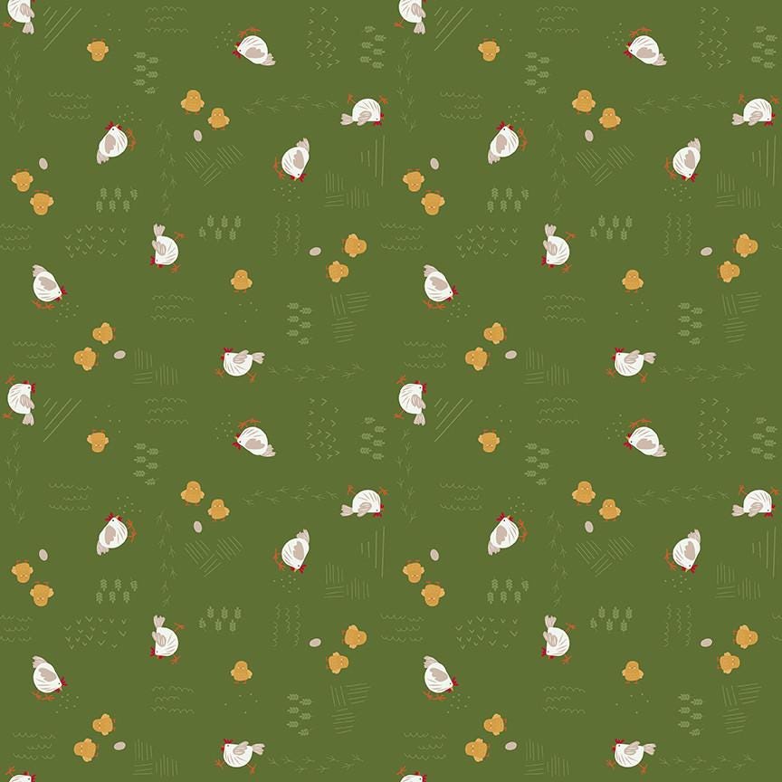 1/2 Yard Country Life Chicken Scratch, Pasture Green, Designer Quilting Cotton by Jennifer Long
