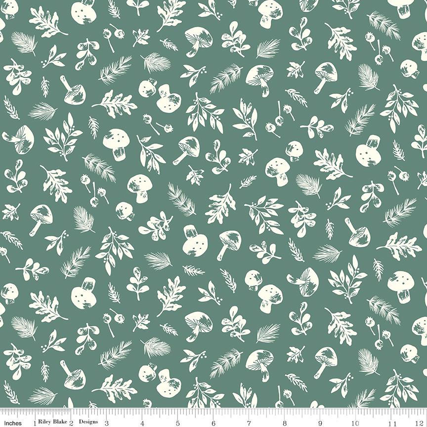Clearance - 1/2 Yard Flat Fold - Yuletide Forest Woodland Sage Quilting Cotton by the Yard by Katherine Lenius for Riley Blake Designs