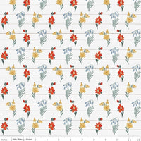 Clearance - 1/2 Yard Flat Fold, Farmhouse Summer Wildflowers, Off White, Designer Quilting Cotton by Echo Park Paper Co.