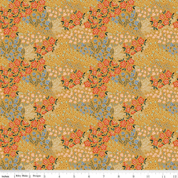 Clearance - 1/2 Yard Cuts, Farmhouse Summer Floral, Gold Yellow, Designer Quilting Cotton by Echo Park Paper Co.