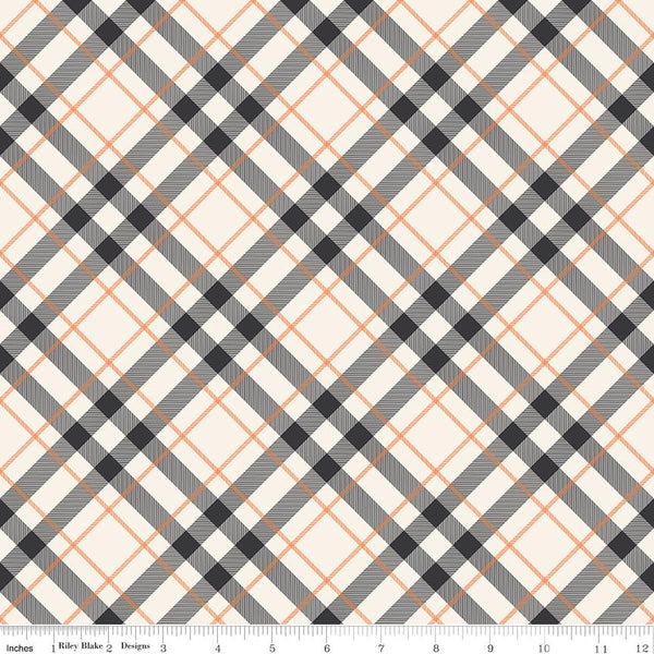 1/2 Yard Flat Fold - Off White Hey Bootiful Plaid Designer Quilting Cotton