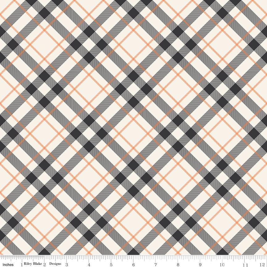 1/2 Yard Flat Fold - Off White Hey Bootiful Plaid Designer Quilting Cotton