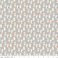 1/2 Yard Flat Fold - Gray Hey Bootiful Sheet Ghosts Designer Quilting Cotton