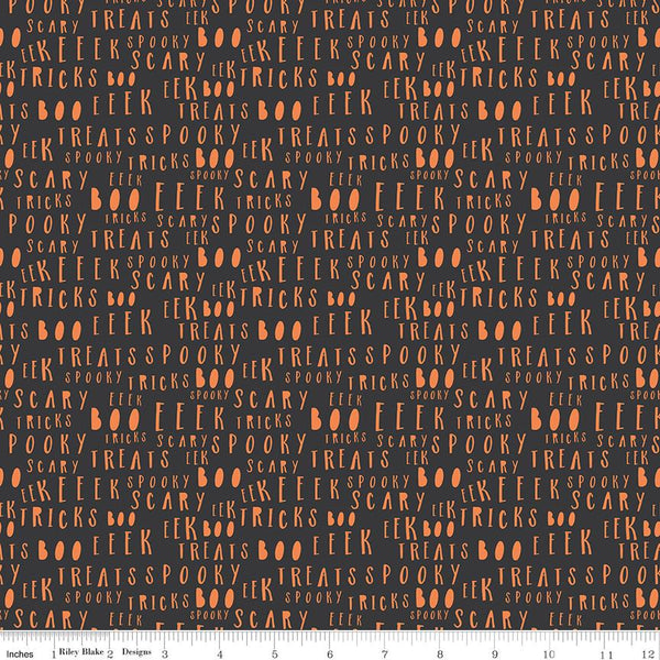 1/2 Yard Flat Fold - Charcoal Hey Bootiful Words Designer Quilting Cotton