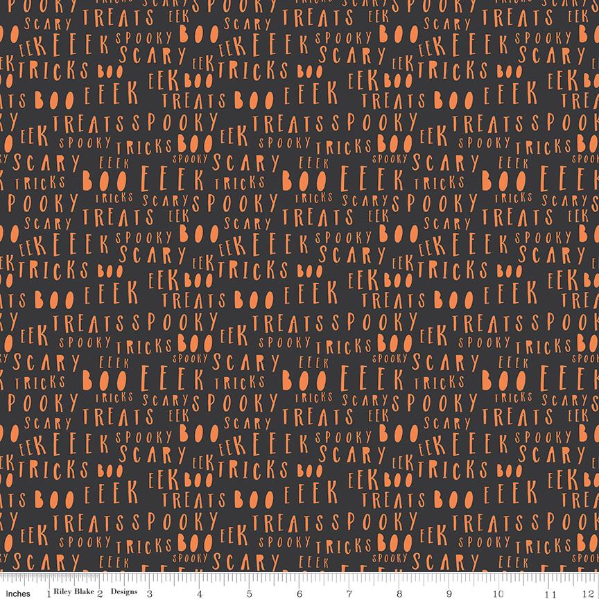1/2 Yard Flat Fold - Charcoal Hey Bootiful Words Designer Quilting Cotton