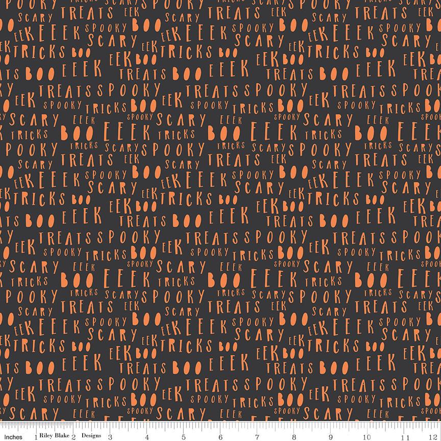 1/2 Yard Flat Fold - Charcoal Hey Bootiful Words Designer Quilting Cotton