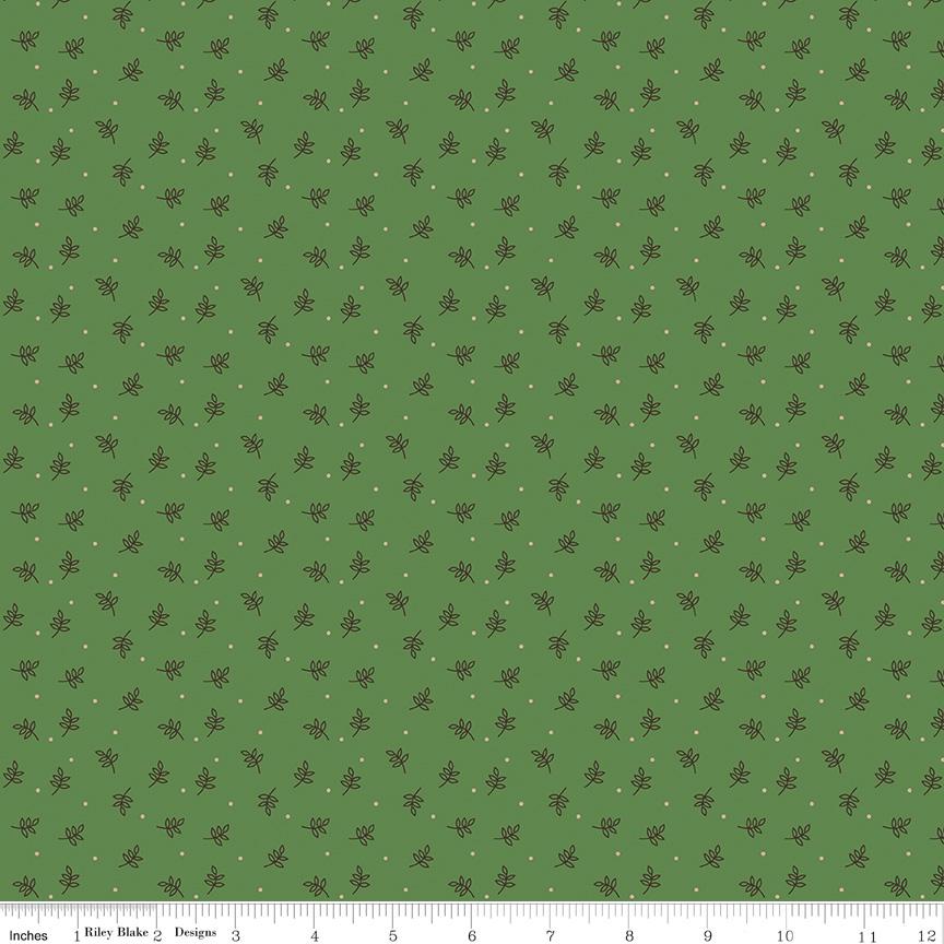 1/2 Yard Green Clover Sprig Designer Quilting Cotton, Autumn Collection by Lori Holt for Riley Blake Designs