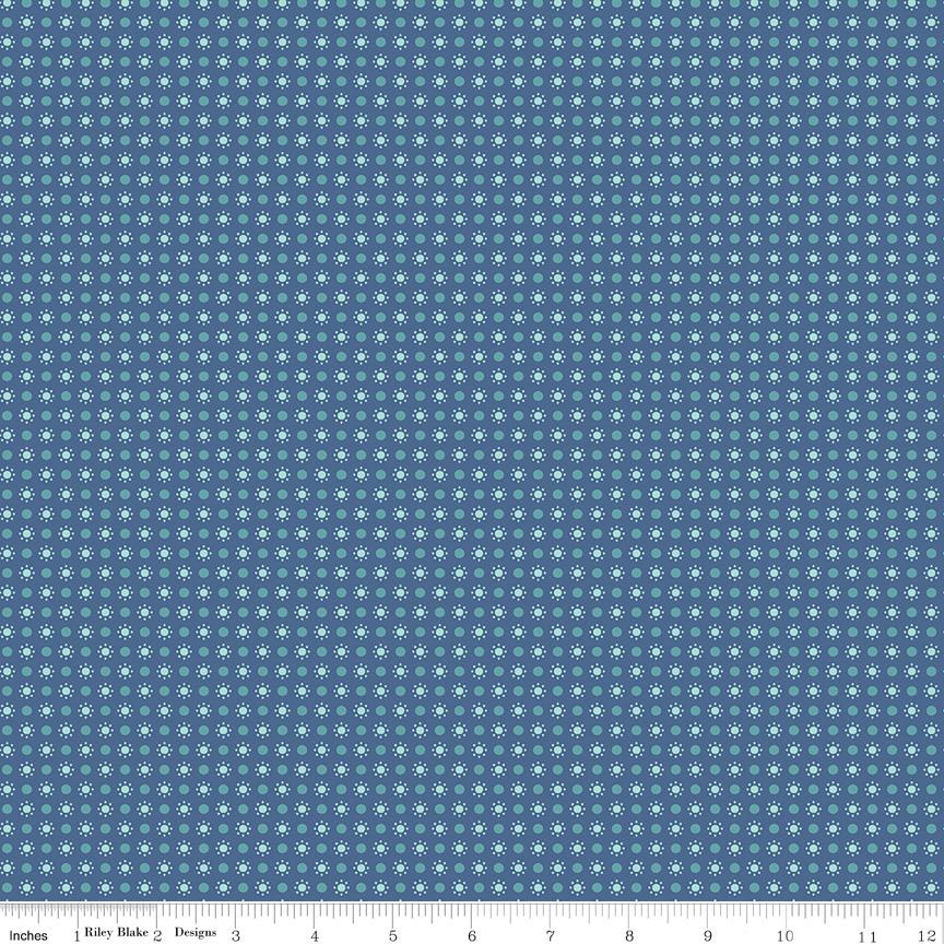1/2 Yard or Fat Quarter Denim Blue Dots Designer Quilting Cotton, Autumn Collection by Lori Holt for Riley Blake Designs