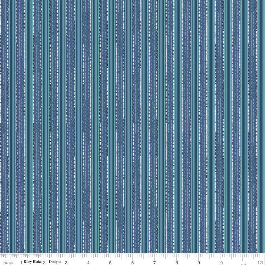 1/2 Yard or Fat Quarter Denim Blue Stripe Designer Quilting Cotton, Autumn Collection by Lori Holt for Riley Blake Designs
