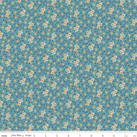 Fat Quarter, Blue Raindrop Bouquet , Designer Quilting Cotton, Autumn Collection by Lori Holt for Riley Blake Designs