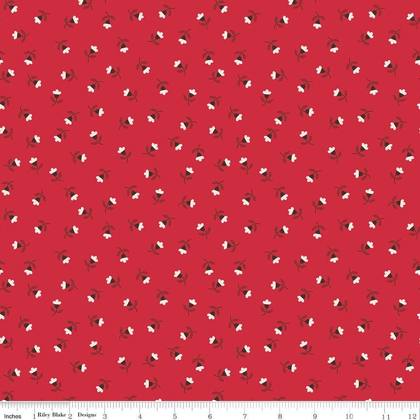 1/2 Yard or Fat Quarter - Riley Red Blossom Designer Quilting Cotton, Autumn Collection by Lori Holt for Riley Blake Designs