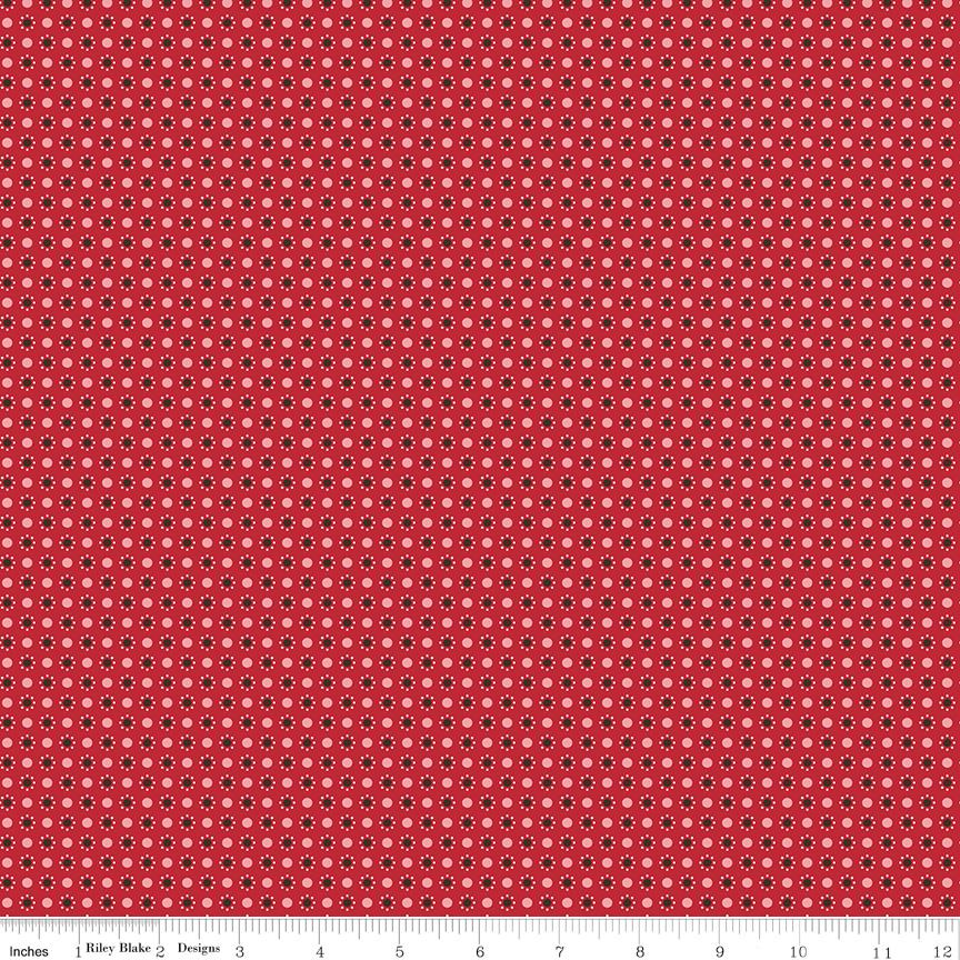 1/2 Yard, Red Schoolhouse Dots, Designer Quilting Cotton, Autumn Collection by Lori Holt for Riley Blake Designs