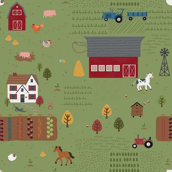 1/2 Yard Country Life Main, Grass Green, Designer Quilting Cotton by Jennifer Long